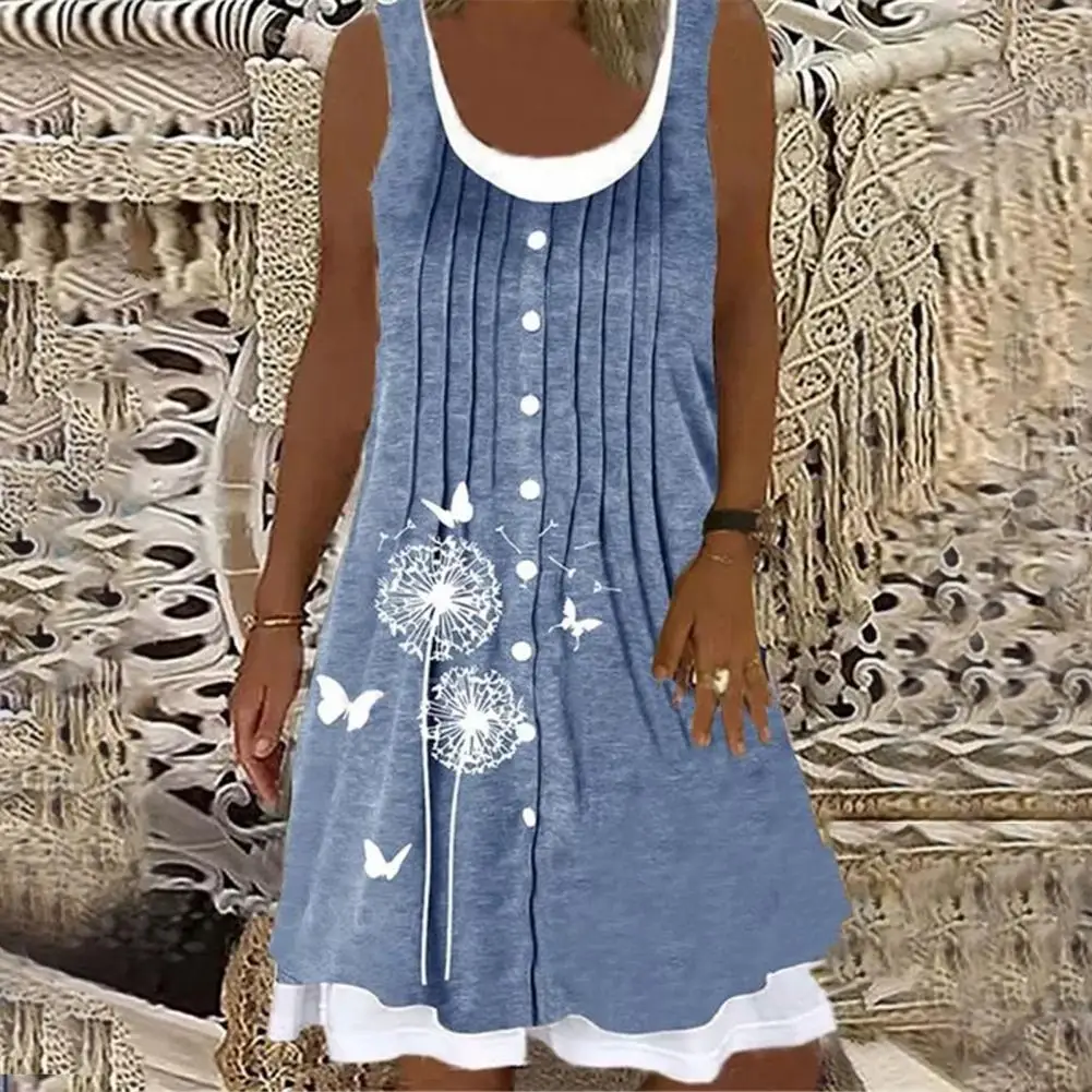 

Women Summer Casual Sleeveless Loose Party Dress 2021 Fashion Elegant O-Neck Tank Dress 3XL Vintage Floral Printed Dress Vestido