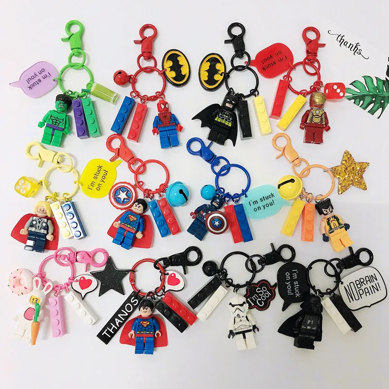 Disney Iron Man Captain America Thor Spider Jedi Knight Anime Figure Key Chains Building Block Marvel Avengers Keychains | Украшения и