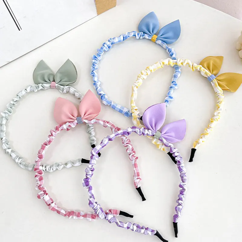 

Kids Cute Lovely Cloth Plaid Printed Hairband Small French Style Fashion Girls Rabbit Ears Bowknot Headband Hair Hoops Headwear