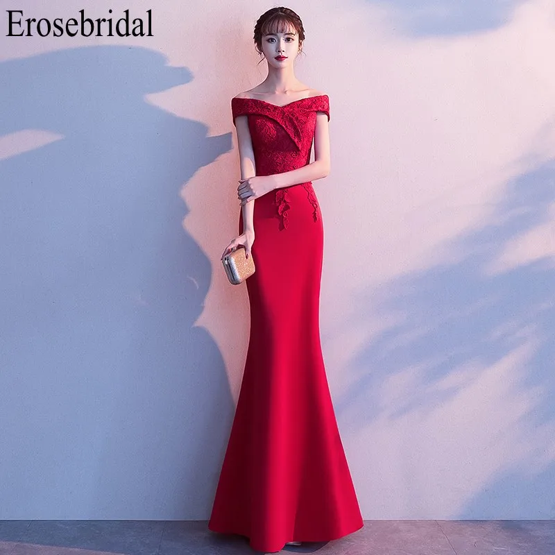 Женское длинное вечернее платье Erosebridal красное элегантное кружевное с открытыми