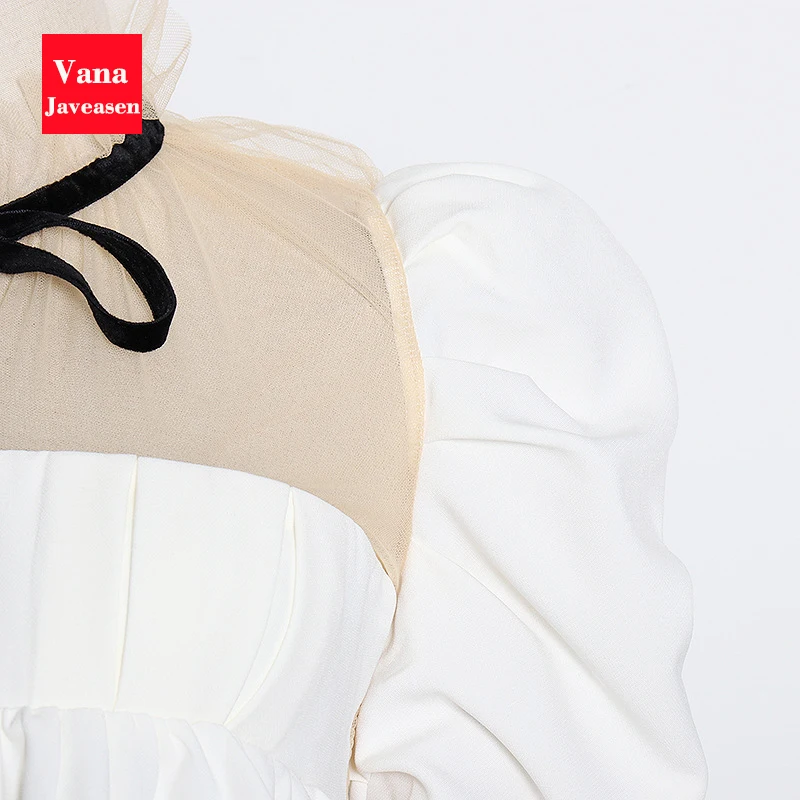 

Mesh Patchwork Stand Collar Blouse Women Tops Pleated Ruffled Short Tops Mujer Slim Bow Bandage Streetwear Blouses Female