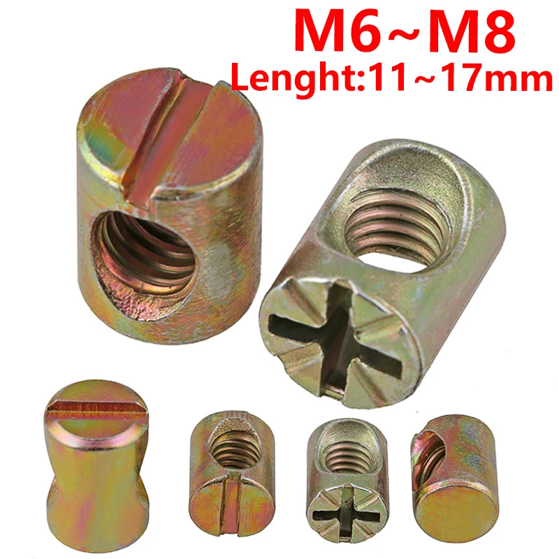 

Cross/Slotted Carbon Steel Nut M6 M8 Furniture Nut Chair Bed Bed Crib Carved Wood Cross Hole Barrel Hammer Nut Barrel Guide Nut