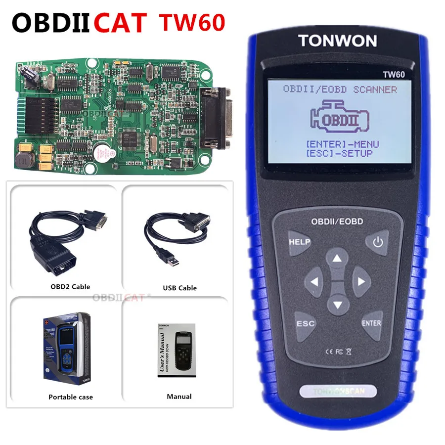 

10 шт., TW60 TONWON, полный OBDII/EOBD, работает на большинстве транспортных средств, совместимых с OBDII, США с 1996 года, диагностический сканер OBD2