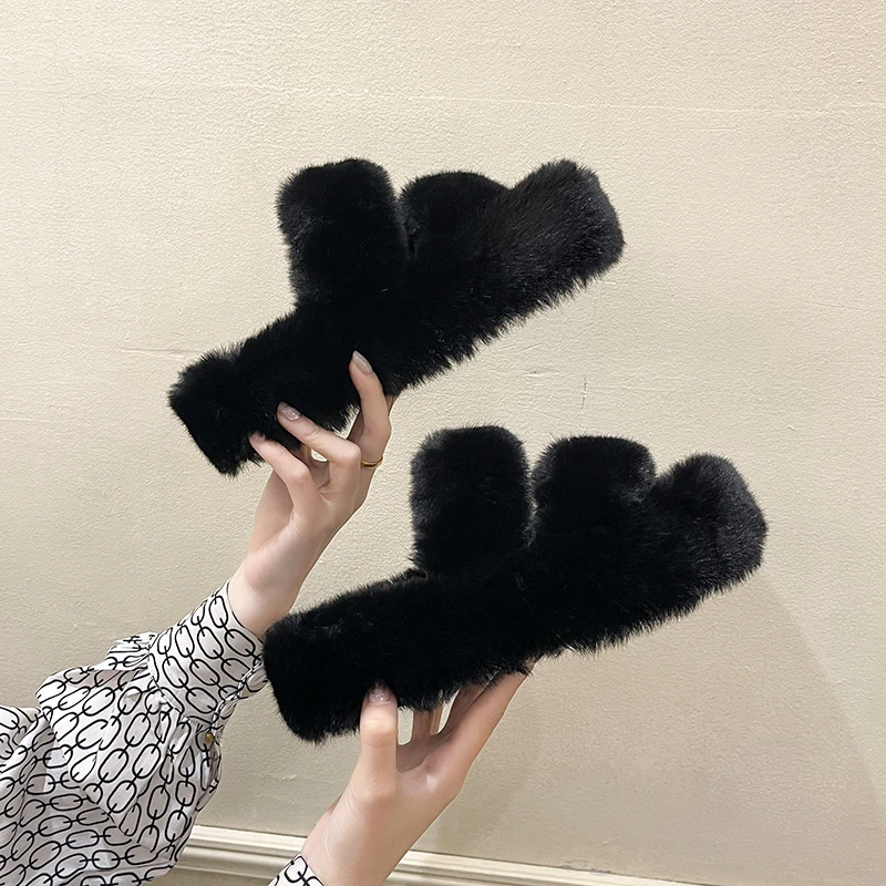 Дешевая женская обувь удобные плюшевые тапочки на толстой подошве с плоской