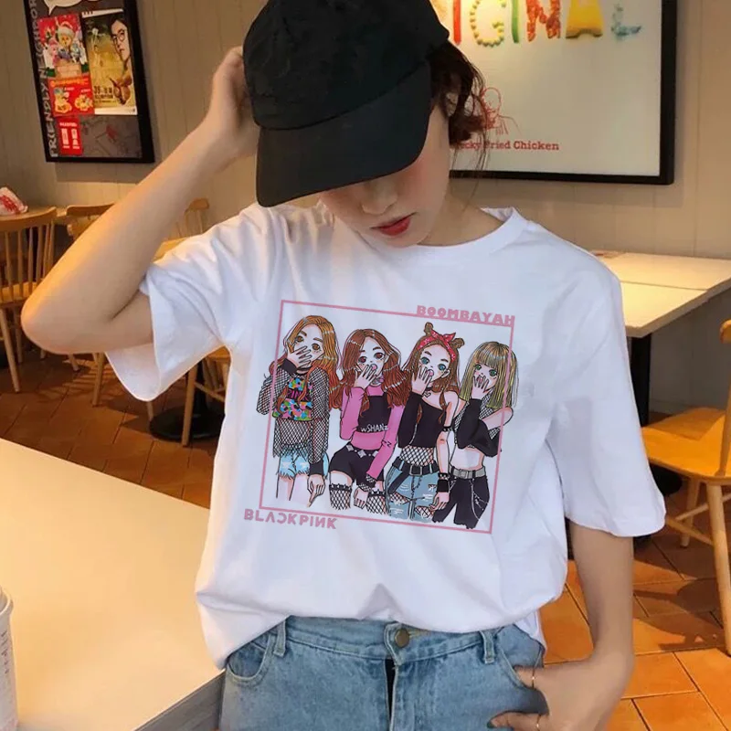 

blackpink korean graphic t shirt women female femme t-shirt tshirt top tee shirts hip hop summer 90s kawaii streetwear harajuku