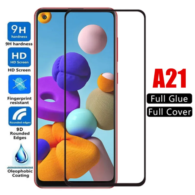 

2pcs 9D Full Cover Tempered Glass For Samsung A21 galaxy a 21 Phone Screen Protector on Galaxy A 21 a21 Safety Protective Glass