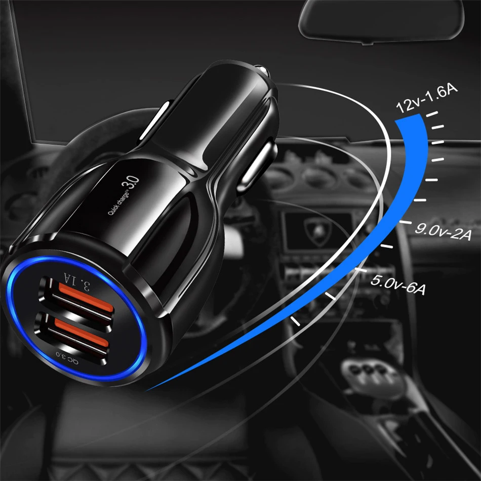 Рок QC 3,0 зарядных порта USB для автомобиля Зарядное устройство быстрой зарядки 3,0 Зарядное устройство 2 Порты и разъёмы Dual USB адаптер для быстрого автомобильного Зарядное устройство 3.1A для iPhone samsung планшет автомобильный-Зарядное устройство