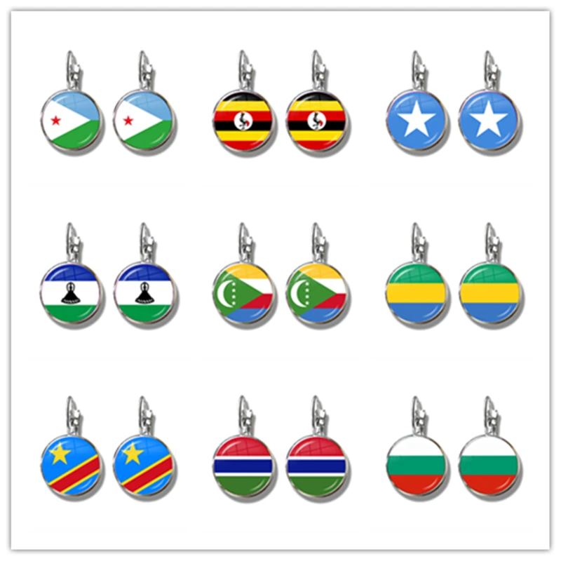 Женские стеклянные серьги с французским флагом Джиб Уганда Гамбия Конго Габон