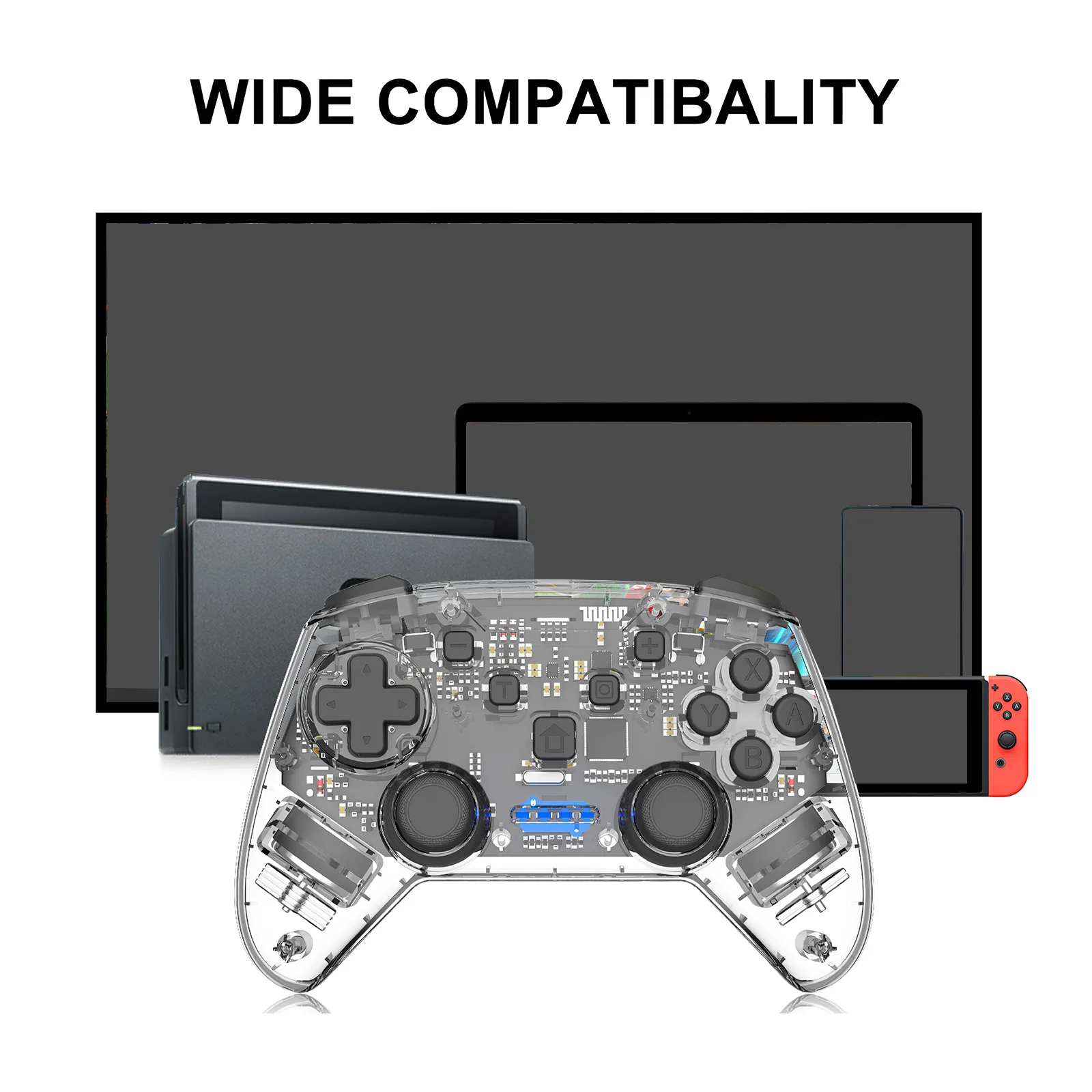 

FORNORM прозрачный Беспроводное управление для PS4 игровой контроллер, 6-Axis гибкого контроля ручка Turbo Скорость для переключатель