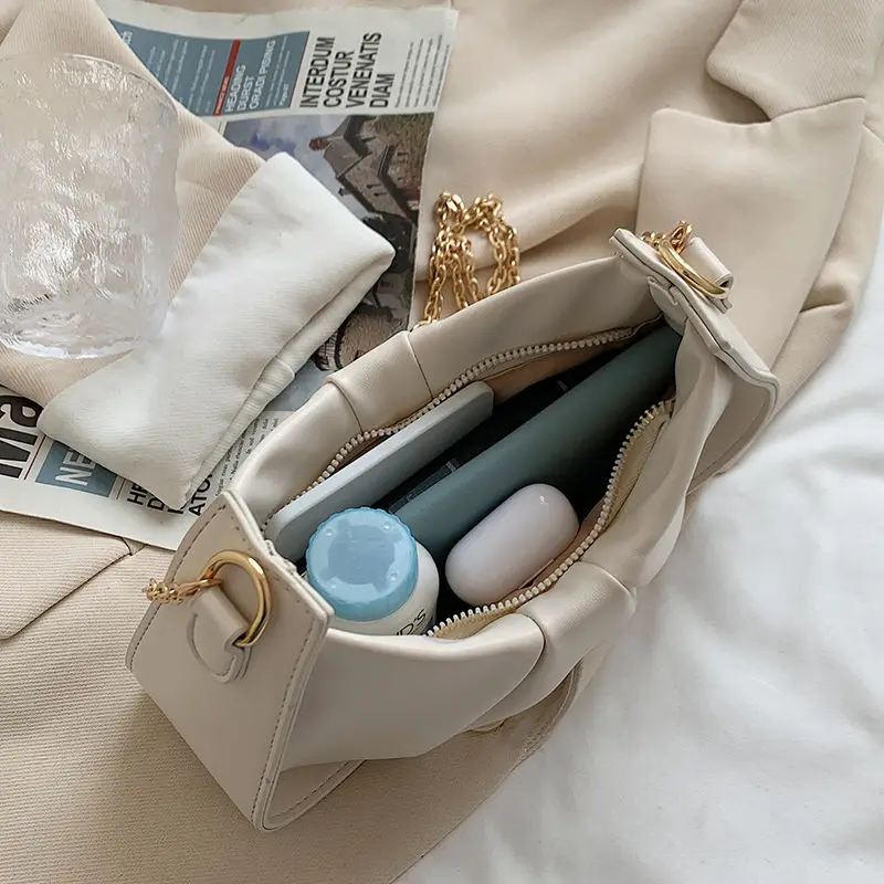 

Women Bag Handbag Underarm Crossbody Bag for Women Shoulder Bag Purse Chain Bow Folds All-match Fashion 2021 PU Leather Zipper