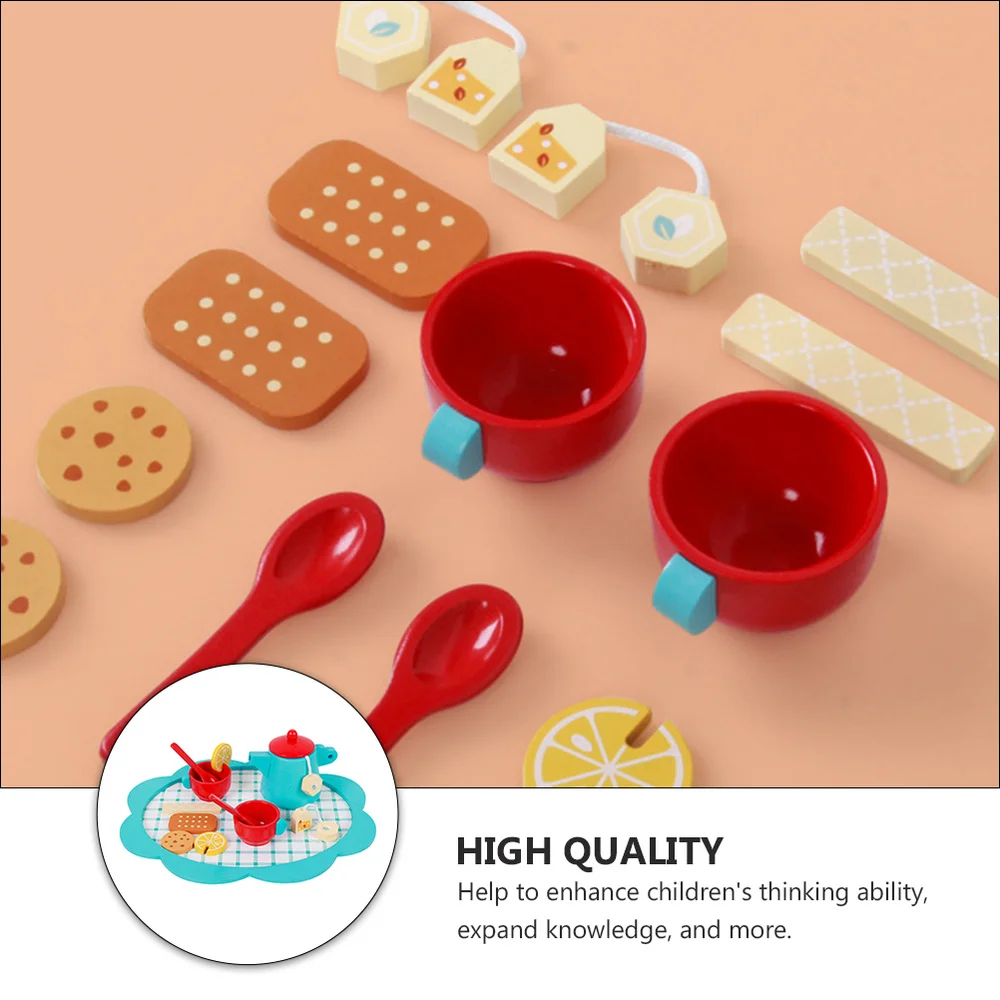 

1 Set Wooden Afternoon Tea Toys Simulated Tea Sets Playthings (Blue)