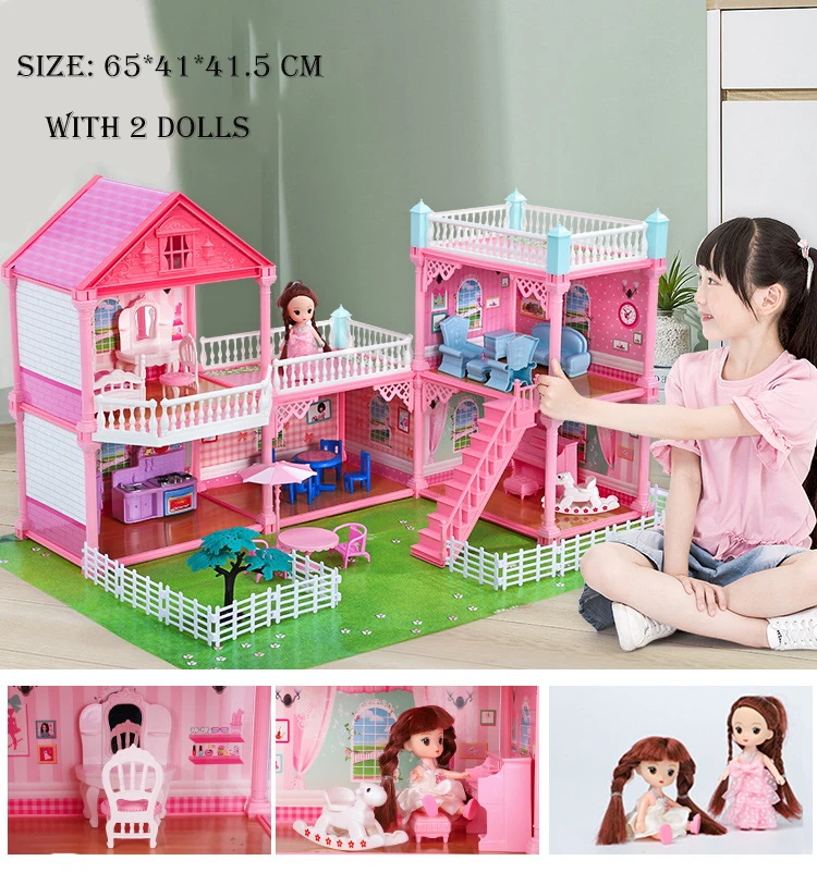 Кукольные домики для девочек большая вилла розовый замок игровая комната с