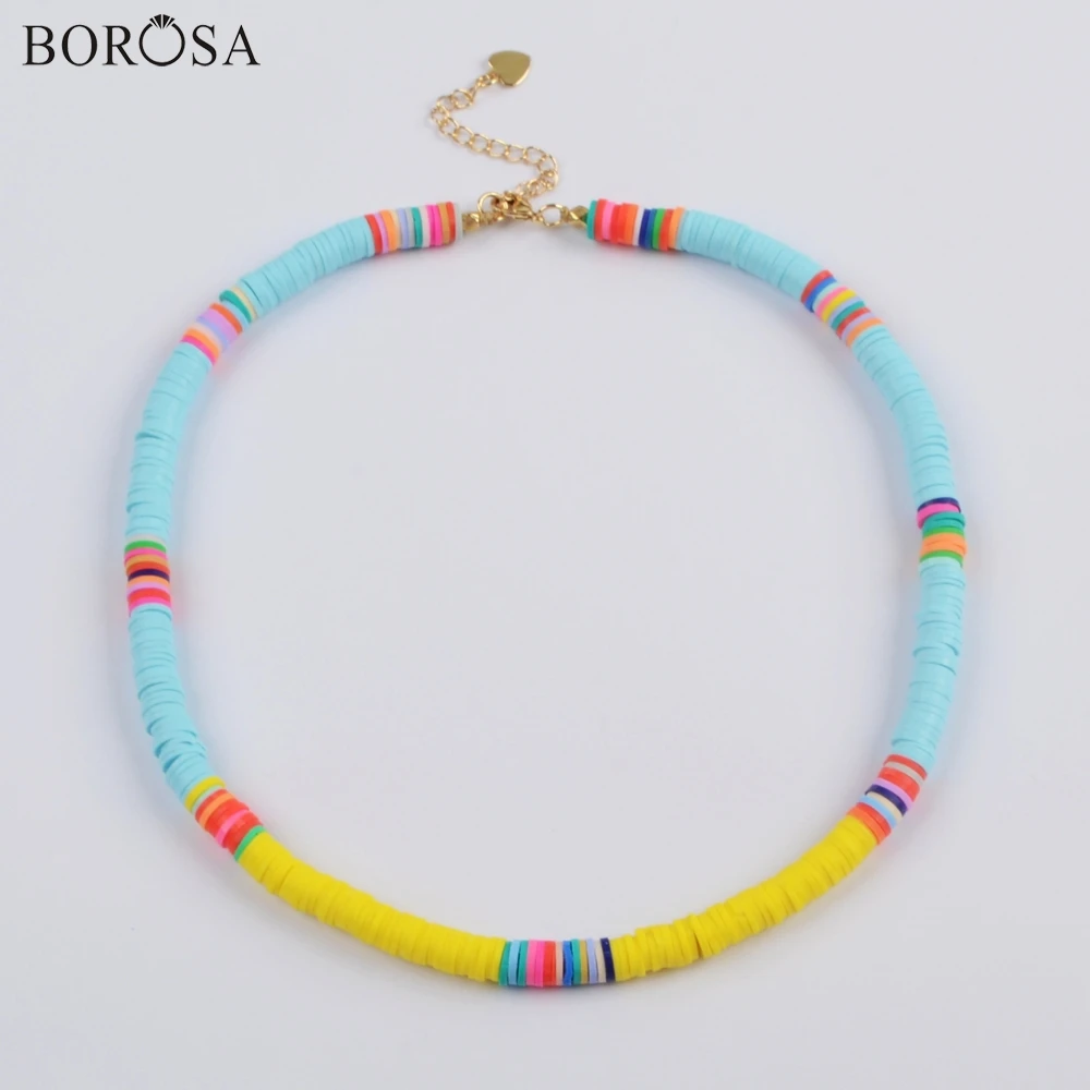 BOROSA 10 шт. бохо стиль бусины из полимерной глины глиняные ломтики ручной работы ожерелье Радуга пластик тонкий диск чокер ювелирные изделия HD0089