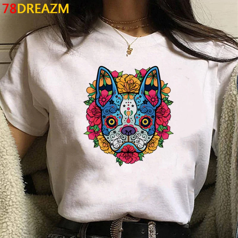 

French Bulldog Bull Terrier summer top female ulzzang streetwear couple clothes vintage print t shirt