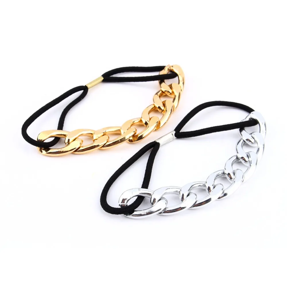 Повязка на голову с металлической цепочкой для женщин и девочек эластичная лента