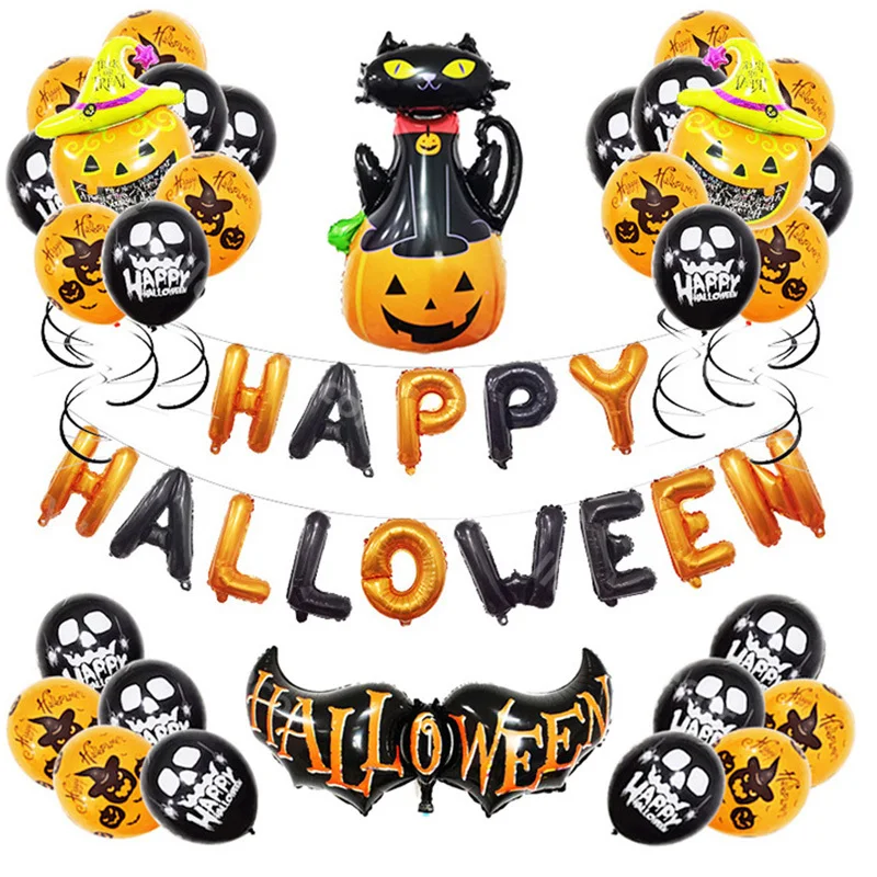 Фотофольгированные воздушные шары в виде тыквы с буквами черная кошка