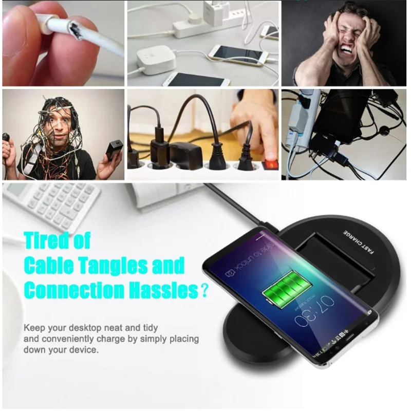 

U8 wireless charger dual coil fast charging vertical folding QI transmitter low