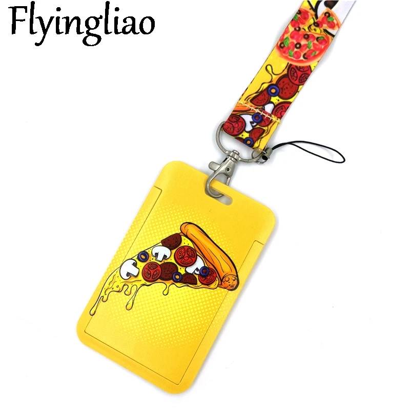 

Cheese Pizza Foods Creative Lanyard Card Holder Student Hanging Neck Phone Lanyard Badge Subway Access Card Holder Accessories