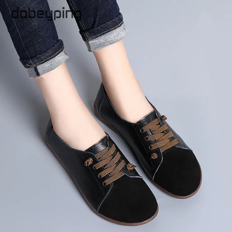 Spring Autumn Ladies Shoes 2020 Genuine Leather Shoes Woman Slip On Ballet Flats Sneakers Women Oxford Shoes Plus Size Moccasins