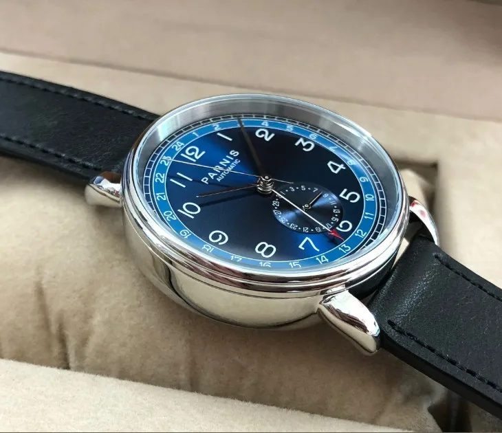 Новые мужские часы PARNIS 42 мм GMT с автоматическим самоходным механизмом