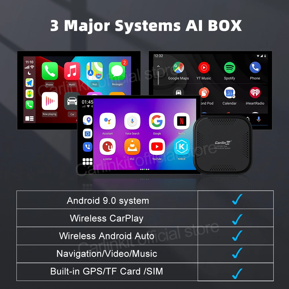 Carlinkit AI Box Android 9 0 активатор Поддержка беспроводной Apple CarPlay Авто двойной Bluetooth Qualcomm