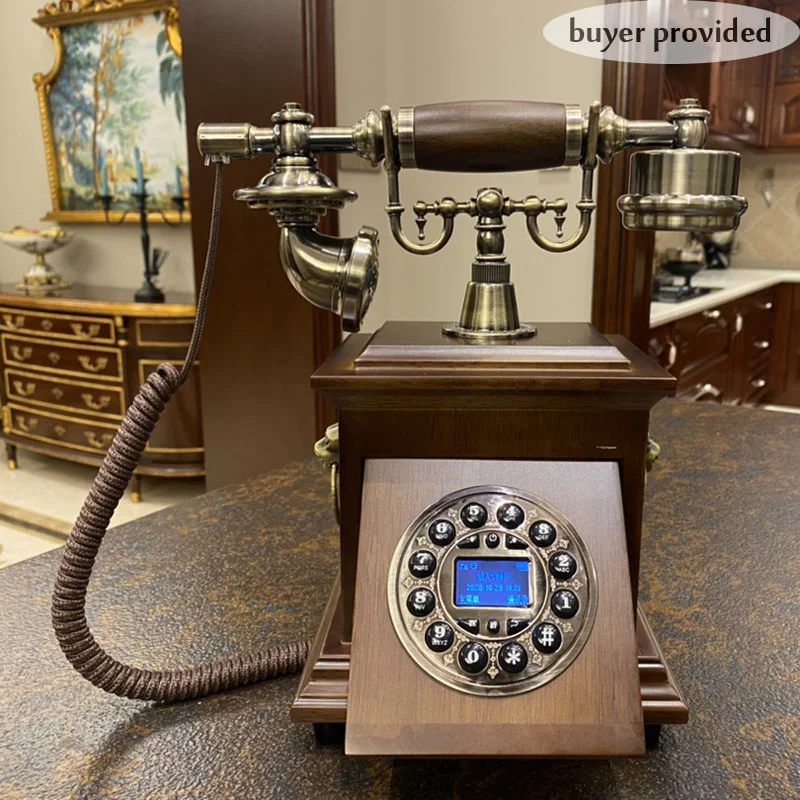 retro fixed telephone wired family solid wood old man button hotel office metal call antique fixed telephone with cord cn ce free global shipping