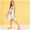SHEIN/Детское платье в стиле бохо с открытыми плечами и цветочным принтом для девочек; коллекция года; летнее праздничное платье с короткими рукавами и высокой талией