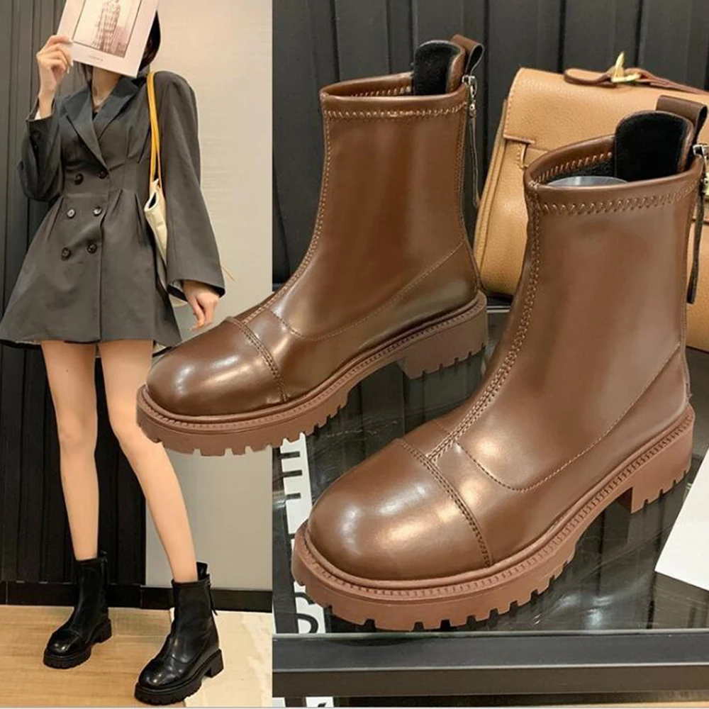 

Boots Female British Wind New Wild Thick bottom women Short Boots Spring And Autumn women Boots locomotive Knight boots ay169