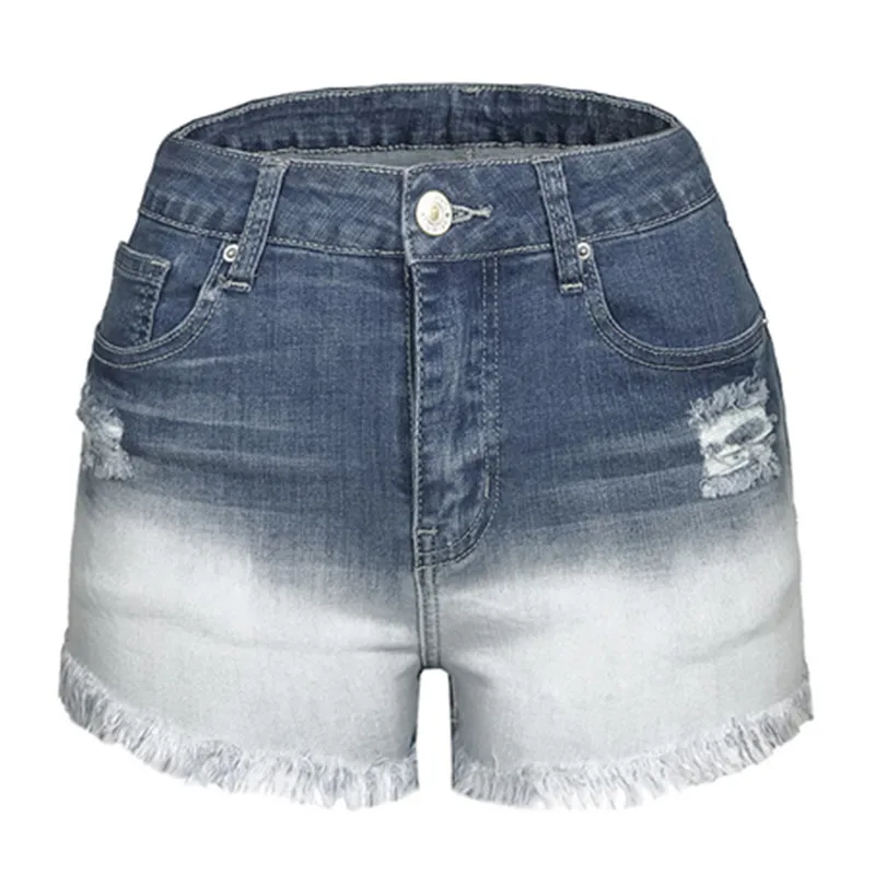 

2021 Patchwork Hole Short Jeans With Tassel Women High Waisted Button Zipper Pockets Female Washed Plus Size Sexy Shorts