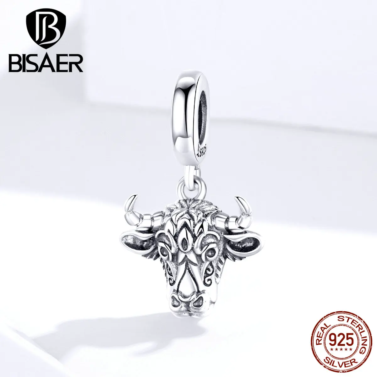 BISAER 925 пробы серебряные таурены бусины счастливый Хранитель Таурен серебряные амулеты подходят для женщин браслеты серебро 925 ювелирные изделия ECC1316