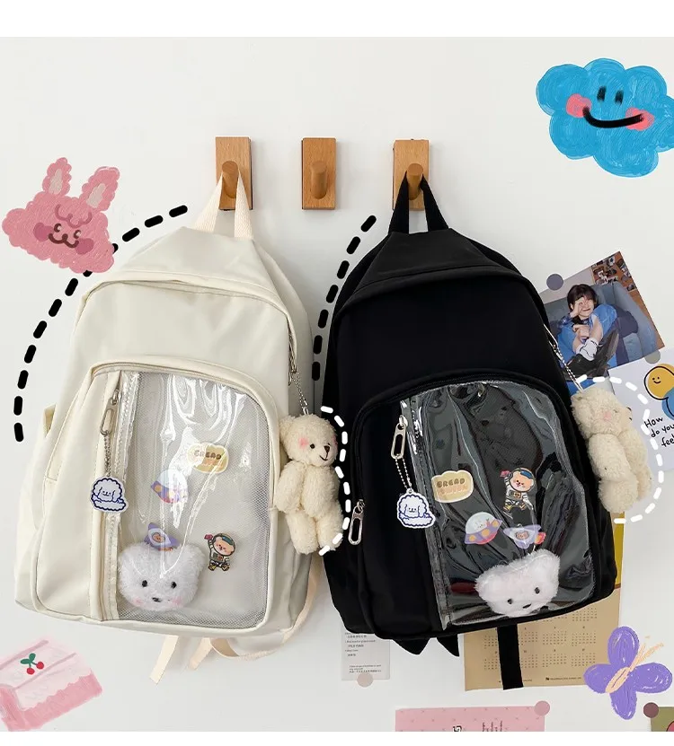 

Solid Transparent Backpacks Women Casual Simple Students Preppy Sweet Backpack Girls All-match Travel Bags Side Pockets Chic New