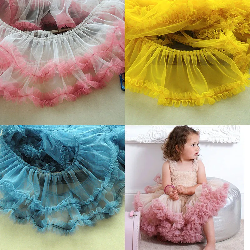 

2Meters/lot 15cm Green/Pink/Yellow/Blue/Dark Red/Pink Mesh Ruffles Lace Trims, Tutu Dress Fabric Lace Accessories X609