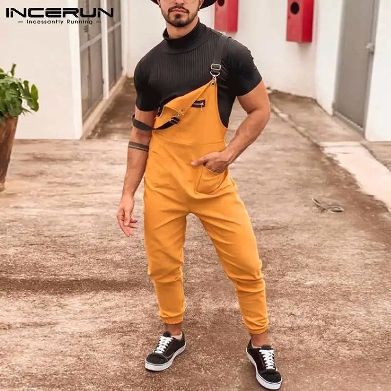 

Модные комбинезоны в европейском и американском стиле, новинка, мужская повседневная Уличная одежда, модный Свободный однотонный комбинез...