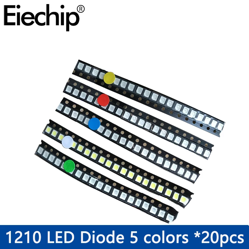 100pcs/lot LED diodes Assorted kit 0603 0805 1206 1210 3528 5050 5730 SMD LED Red Yellow Green White Blue light emitting diode