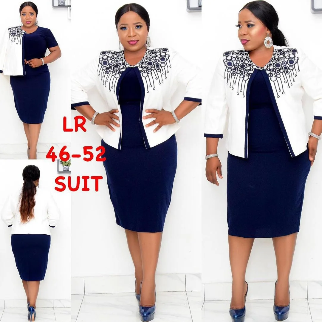 

Two Pieces Set New Elegant Printed Plus Size Traditional Mummy Offical Midi Dresses Casual Outfit Africa Clothing