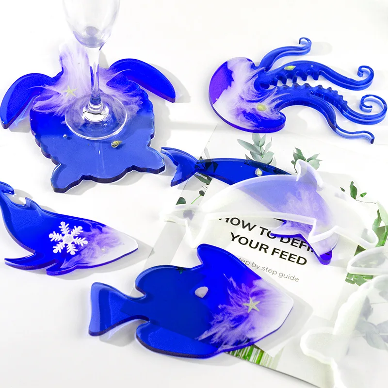 

6Pcs/set DIY Sea Turtle Crystal Epoxy Mold Marine Life Coaster Mold Silicone Resin Combination Set Dolphin