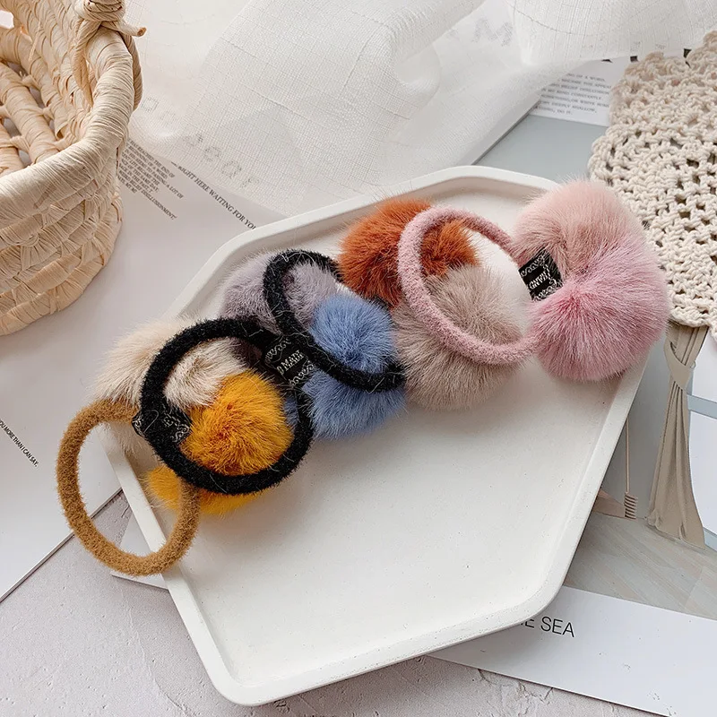 

Ruoshui Woman Pompom Hair Ties Winter Hair Scrunchies Girls Elastic Hairband Rubber Band Women Hair Accessories Ornaments