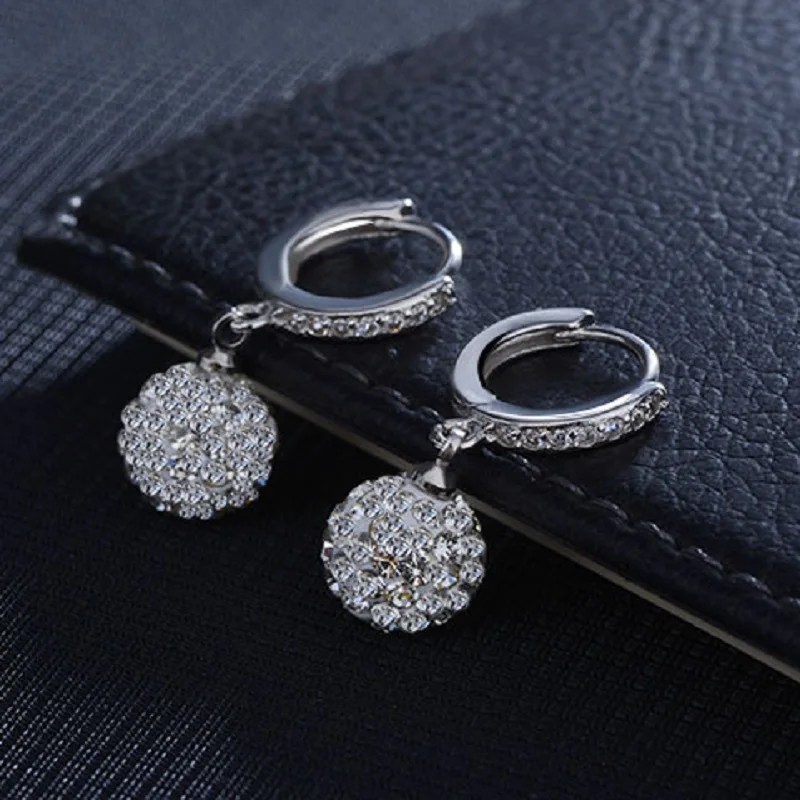 

MEYRROYU 925 Sterling Silver New Fashion Shiny Zircon Crystal Ball Pendant Earrings Ladies Birthday Party Jewelry Gifts