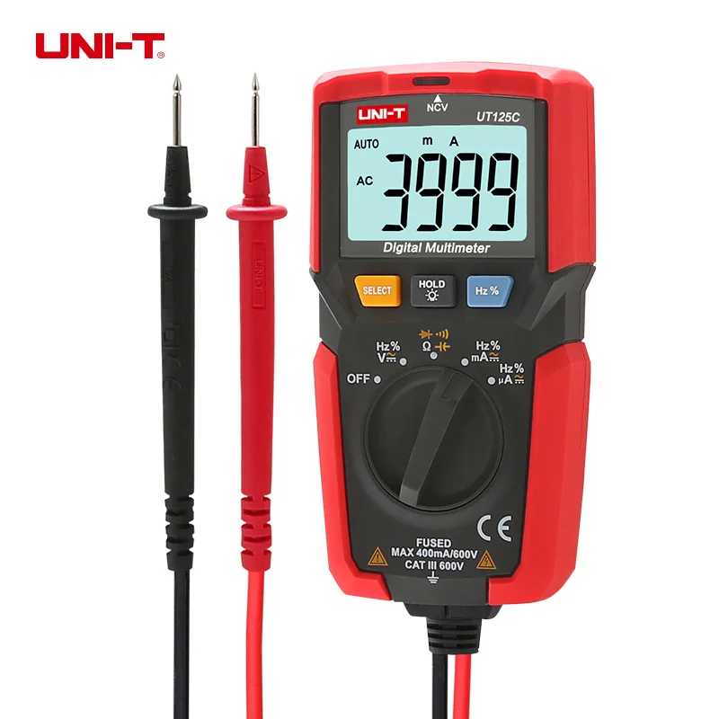 UT125C ручной карманный цифровой мультиметр AC / DC Тестер напряжения multimetro uni-t Amp Ohm Cap Hz NCV