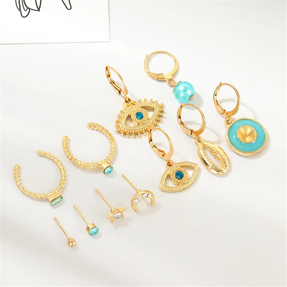 2020 New Boho Fashion Geometric Crystal Eyes Stars Moon Shell Faux Pearls Pendant Mix Earrings For Women Vintage Earring Jewelry | Украшения