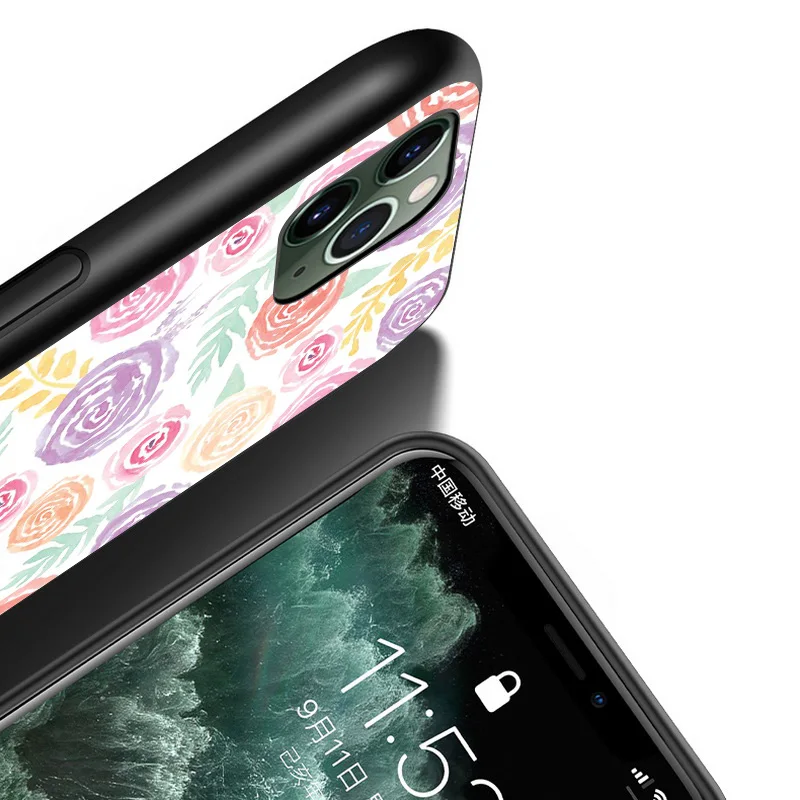 

Pretty Cute Flower For iPhone 12 11 XS Pro Max Mini XR X 8 7 6 6S Plus 5 SE 2020 Black Cover Phone Case