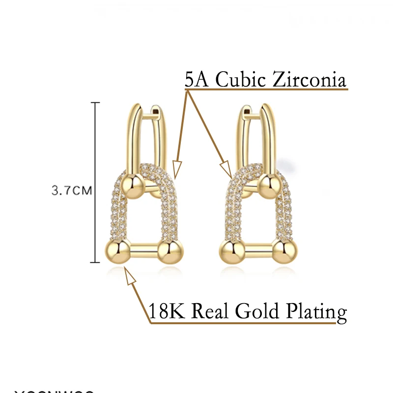 

Korean Trendy Lock Buckle Earrings For Women Exquisite Pave Inlaid Zirconia Drop Earring Bijoux Pendant Wedding Jewelry