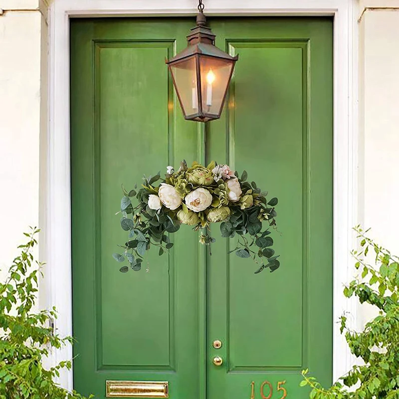 

Floral Swag Peony Flowers and Eucalyptus Leaves Front Door L Swag for Wedding Wall Window Arch Home Garden Decor