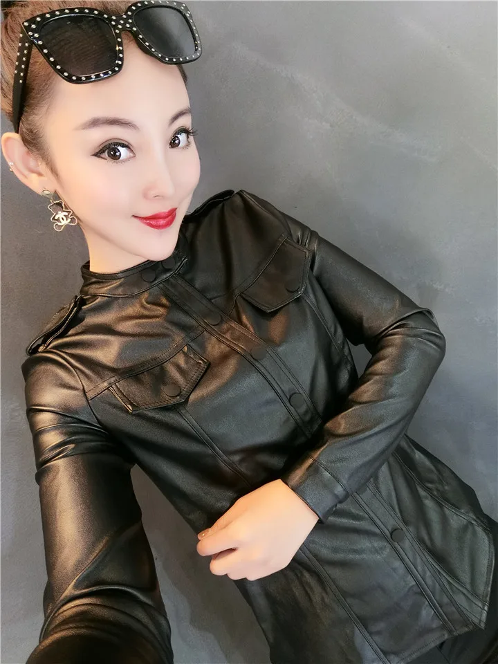 Зимние рубашки с длинным рукавом и отложным воротником из искусственной кожи для