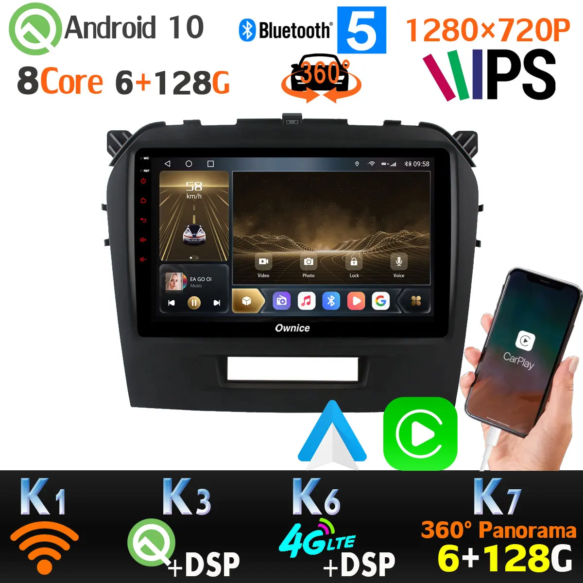 6G + 128G Android 10 1280*720P для Suzuki Vitara GPS Радио CarPlay 4G LTE WiFi головное устройство AHD 1080P auto SPDIF 360