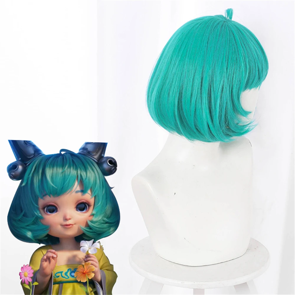 

Cai Wenji the original leather teana sound blue green face shrink Poepoe cosplay wig +Wig Cap