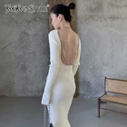 Женское трикотажное платье TWOTWINSTYLE, с открытой спиной, круглым вырезом и длинным рукавом, с высокой талией, на осень
