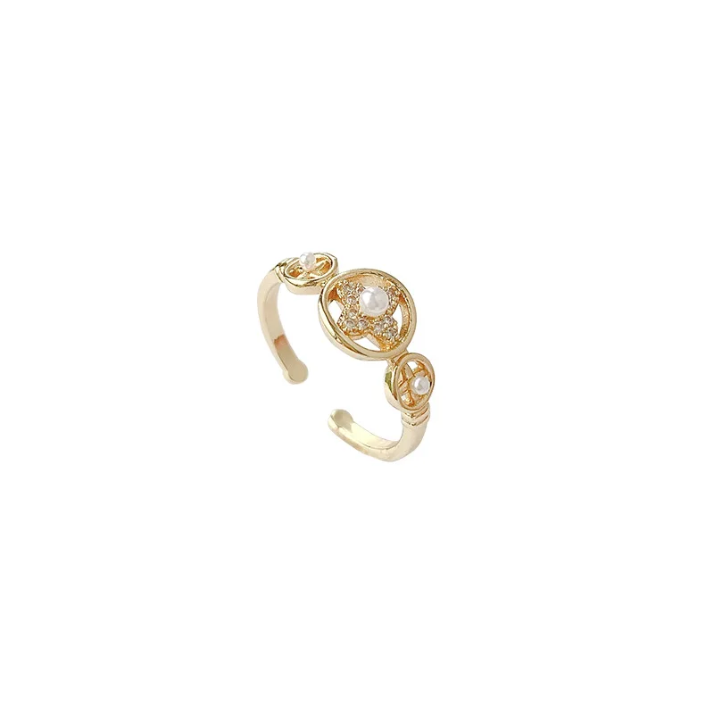 

LOVOACC Fashion Star Metallic Imitation Pearl Ring for Women Delicate Hollow Gold Open Adjustable Index Finger Ring Jewelry