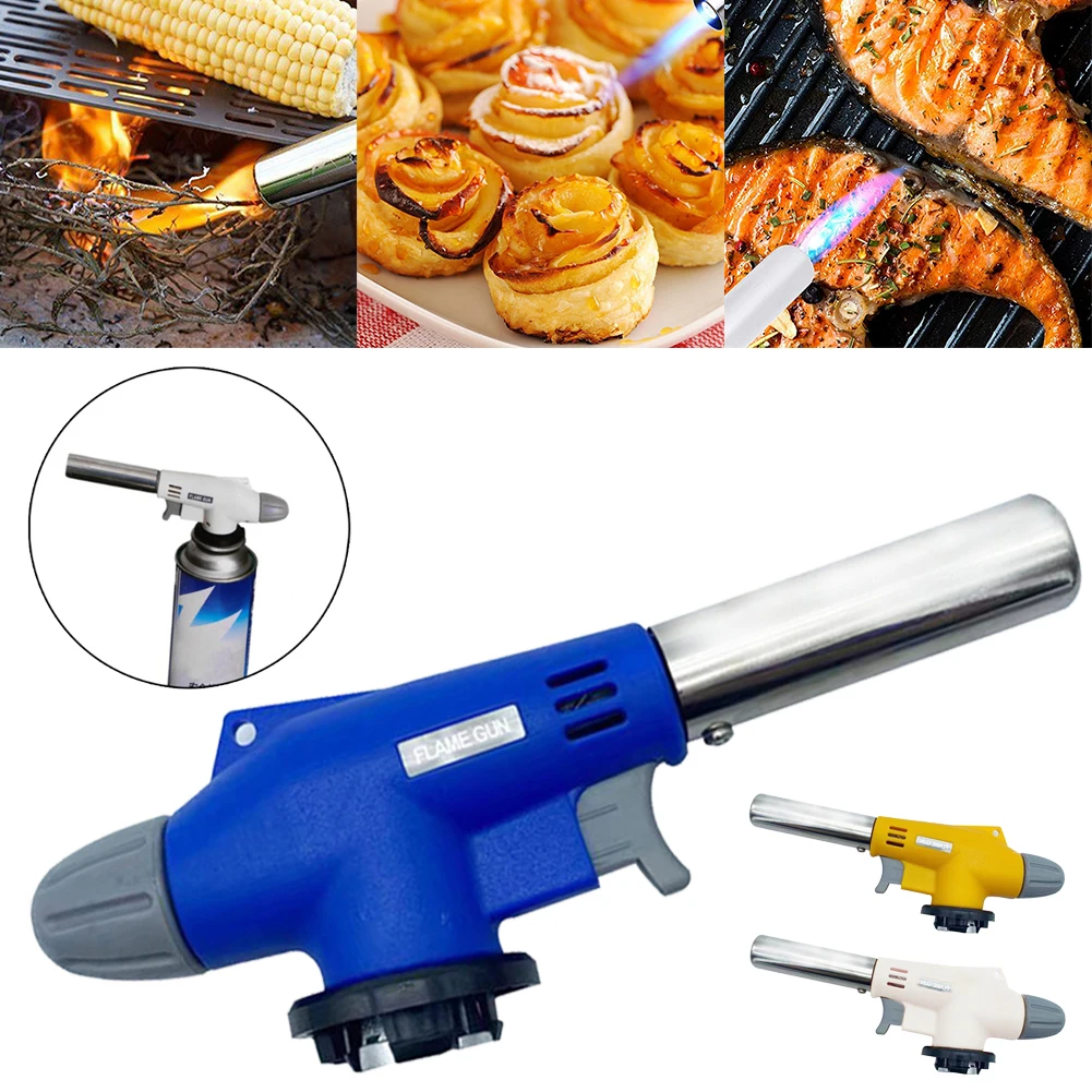 

1PCS Wholesale Portable Metal Flame Gun BBQ Kitchen Heating Ignition Butane Camping Welding Gas Torch Lighter burner Accessories