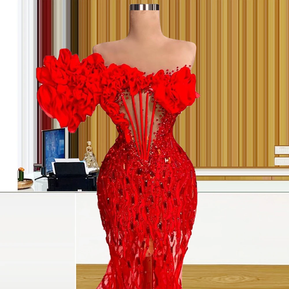 

Sheer Beaded Lace robes de soire Off Shoulder vestidos formales Gathers Floral Formal Gown Free Tailored FOE31116